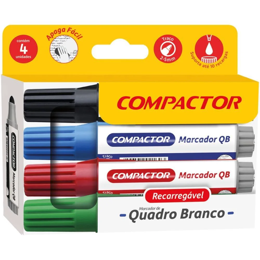 Pincel Quadro Branco Qb Recarregavel Pt/Az/Vm/Vd Compactor (Pct.c/05) - imagem 3