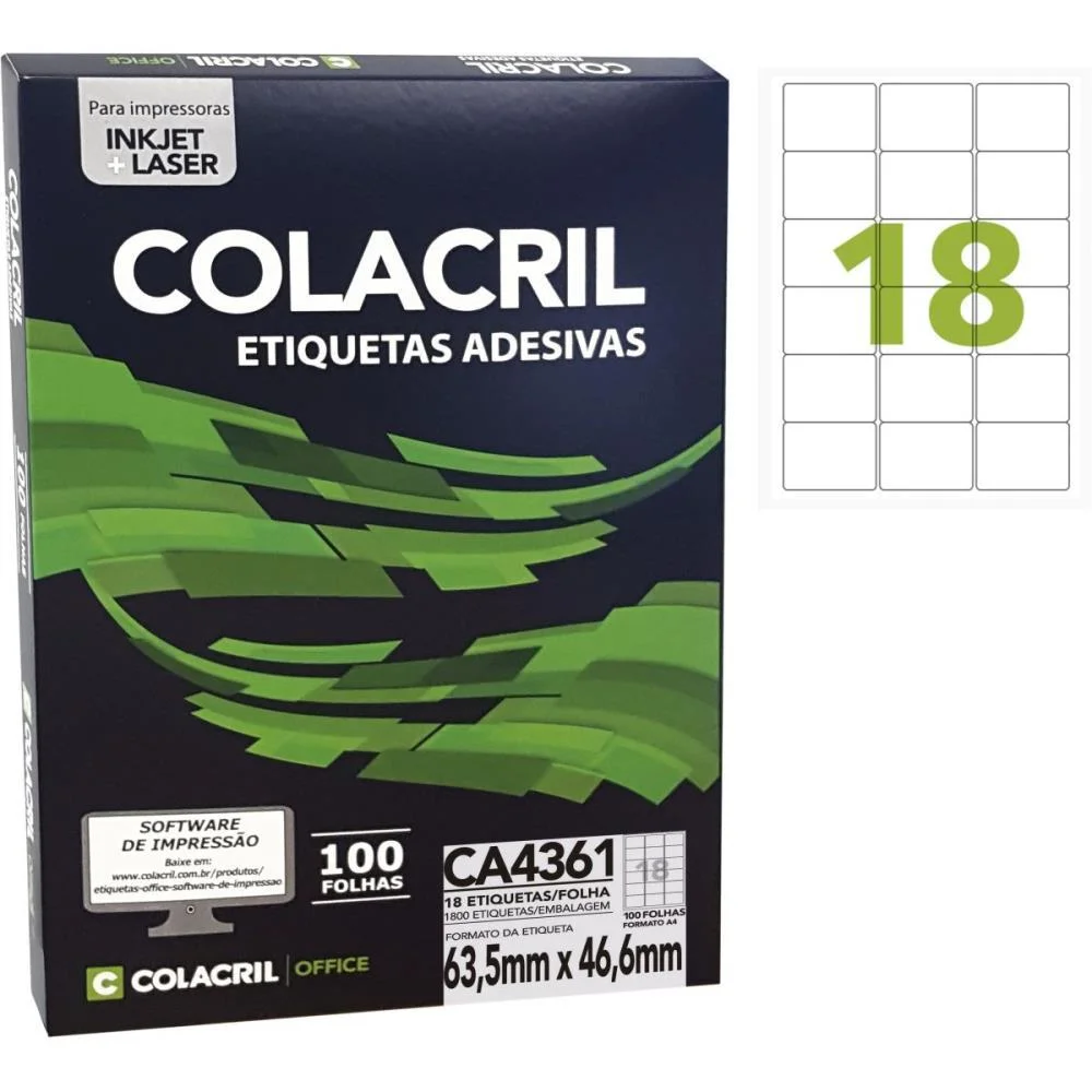 Etiqueta A4 63,5X46,6Mm 100 Folhas Colacril (Pct.c/100) - imagem 3