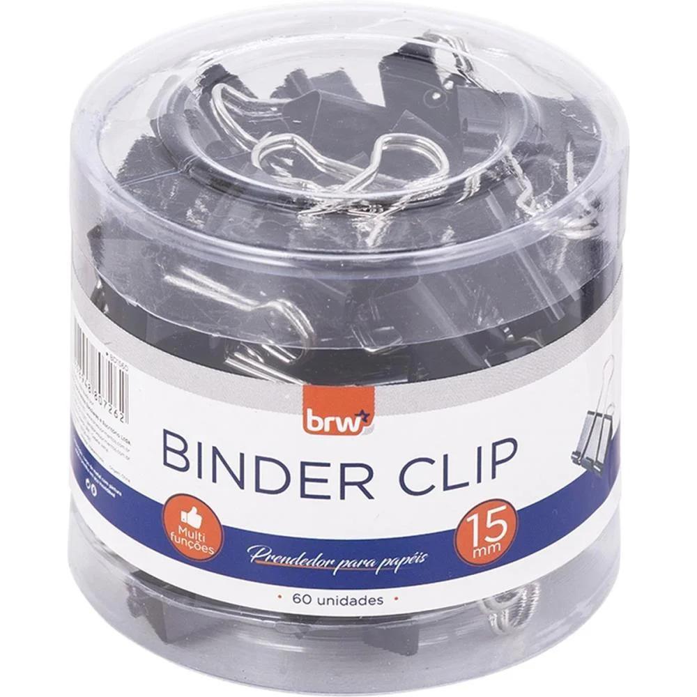 Prendedor De Papel Binder 15Mm Preto Brw (Pote-60) - imagem 3