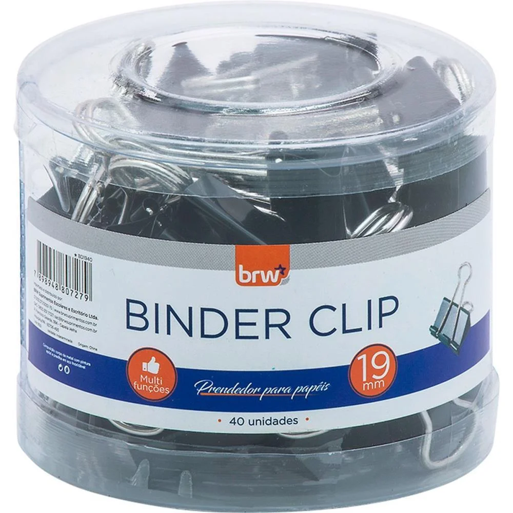 Prendedor De Papel Binder 19Mm Preto Brw (Pote-40) - imagem 3