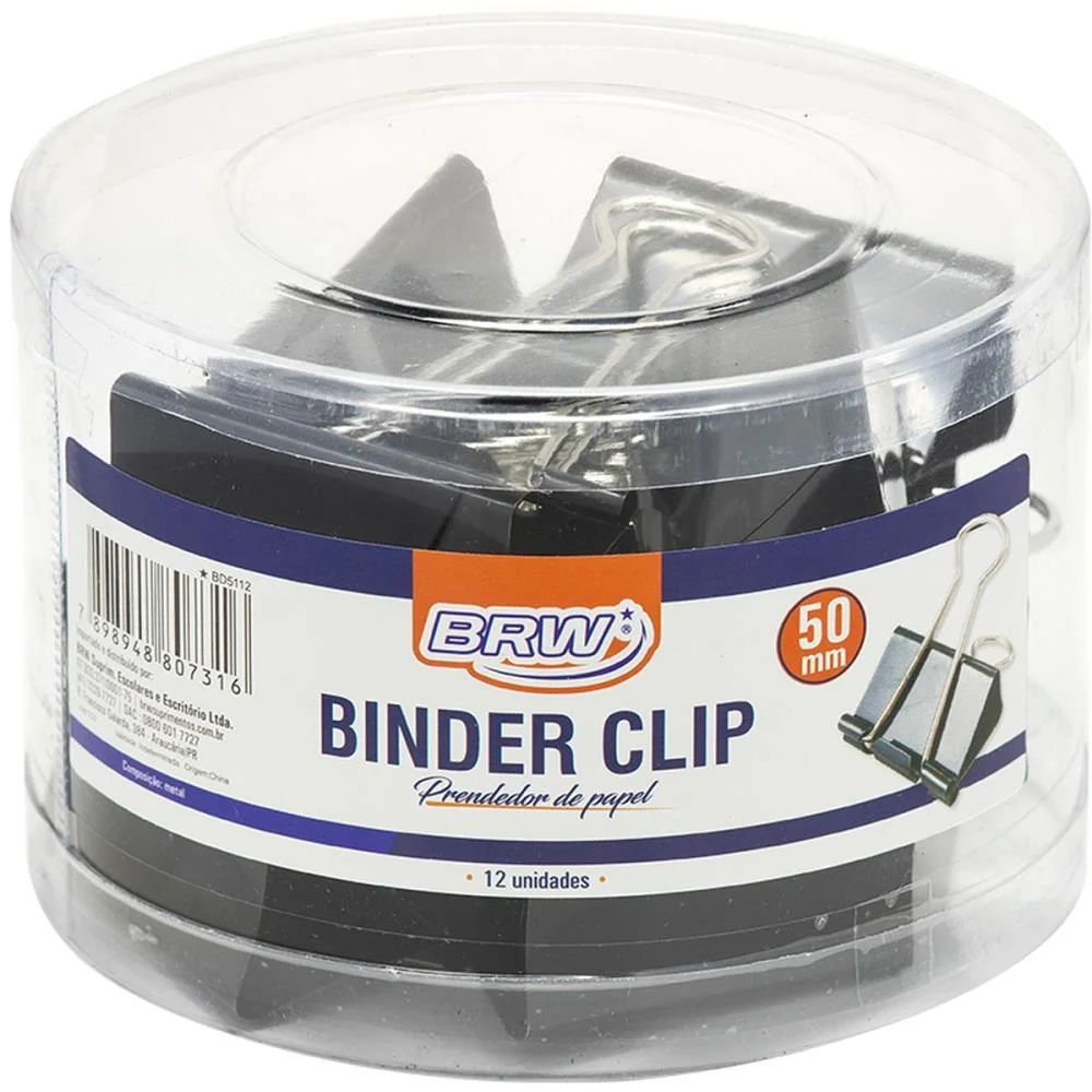 Prendedor De Papel Binder 50Mm Preto Brw (Pote-12) - imagem 3