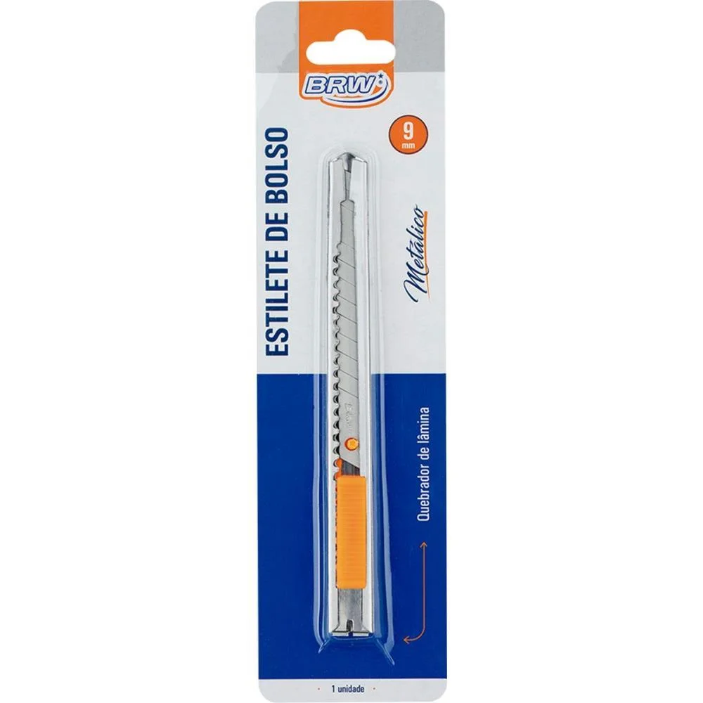 Estilete Estreito 9Mm Metalico Com Clip Brw (Blister) - imagem 6