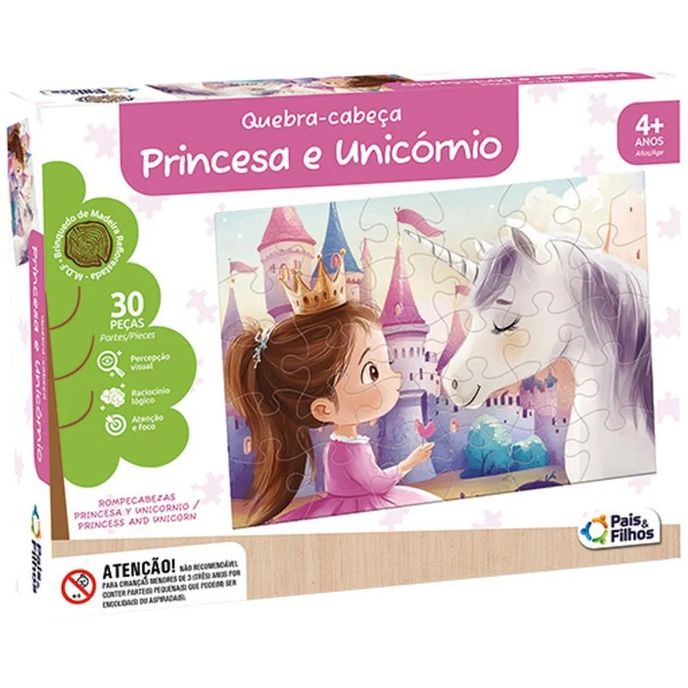Quebra-Cabeca Madeira Princesa E Unicornio 30 Pecas Pais E Filhos (Unidade) - imagem 2