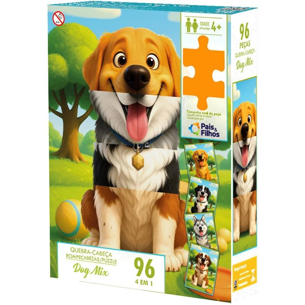 Quebra-Cabeca Cartonado Dog Mix 96 Pecas Pais E Filhos (Unidade) - imagem 3