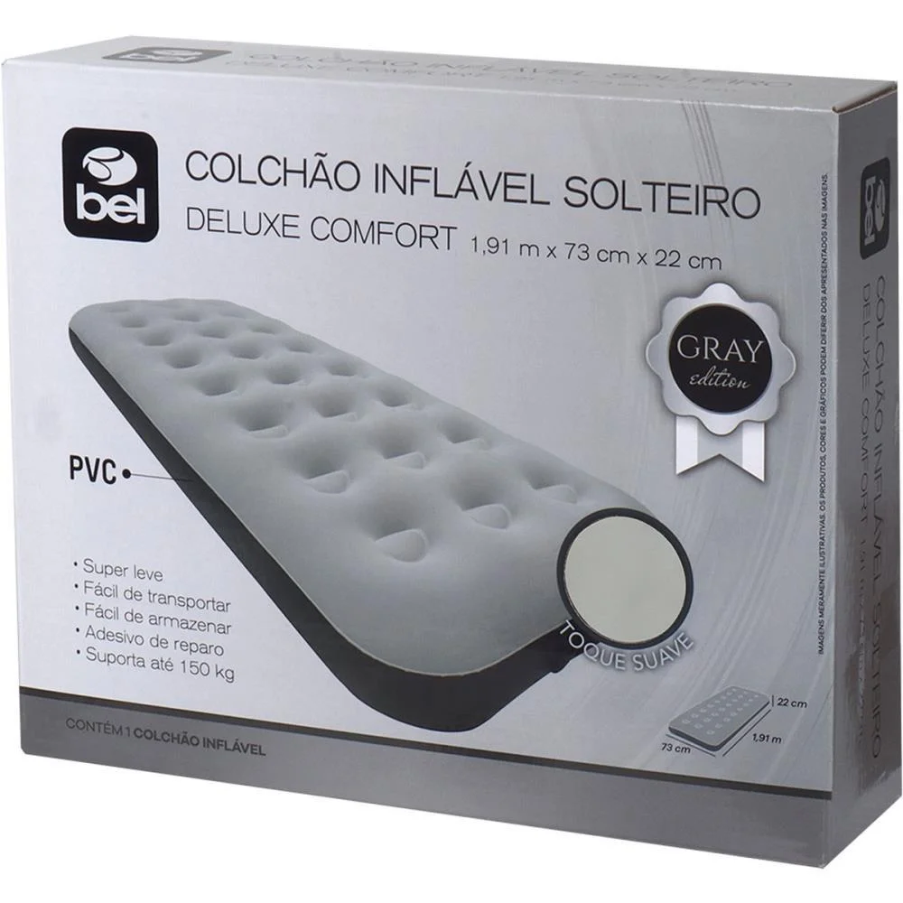 Colchao Inflavel Solteiro Cinza 150Kg Bel (Unidade) - imagem 3