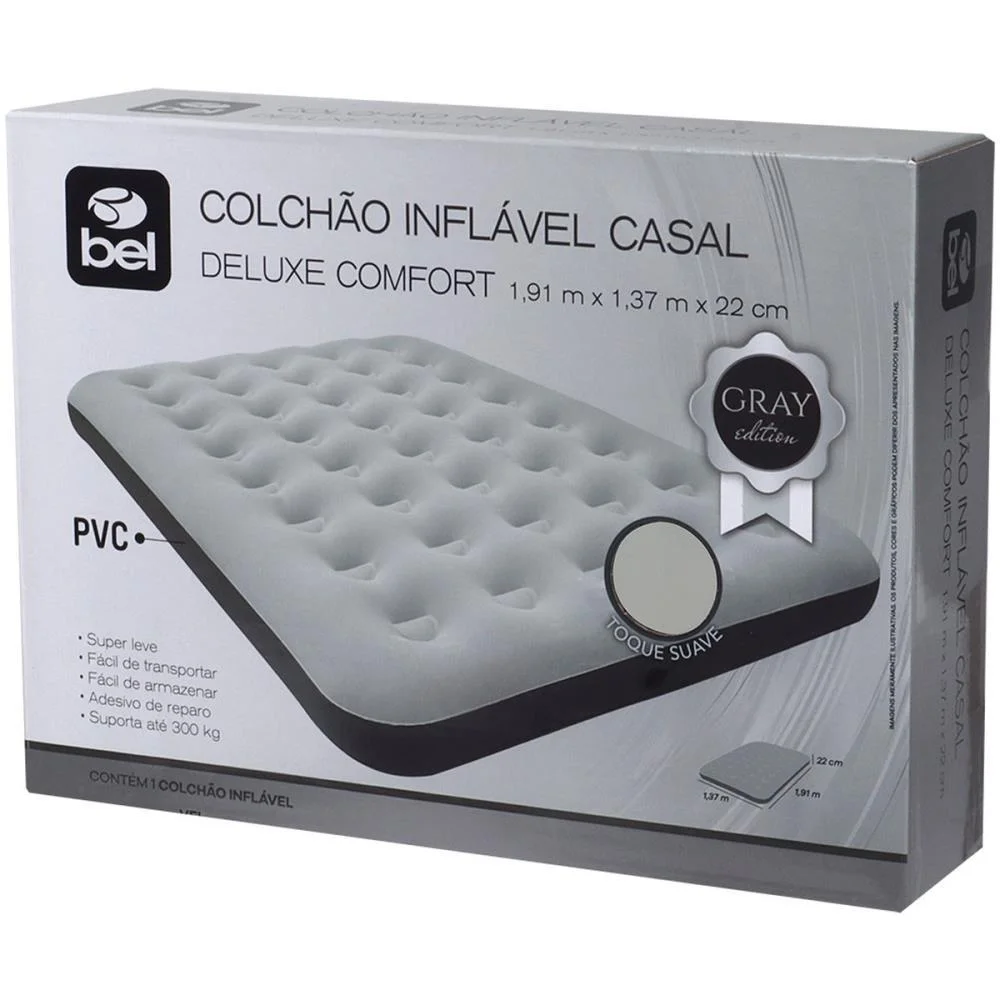 Colchao Inflavel Casal Cinza Ate 300Kg Bel (Unidade) - imagem 3