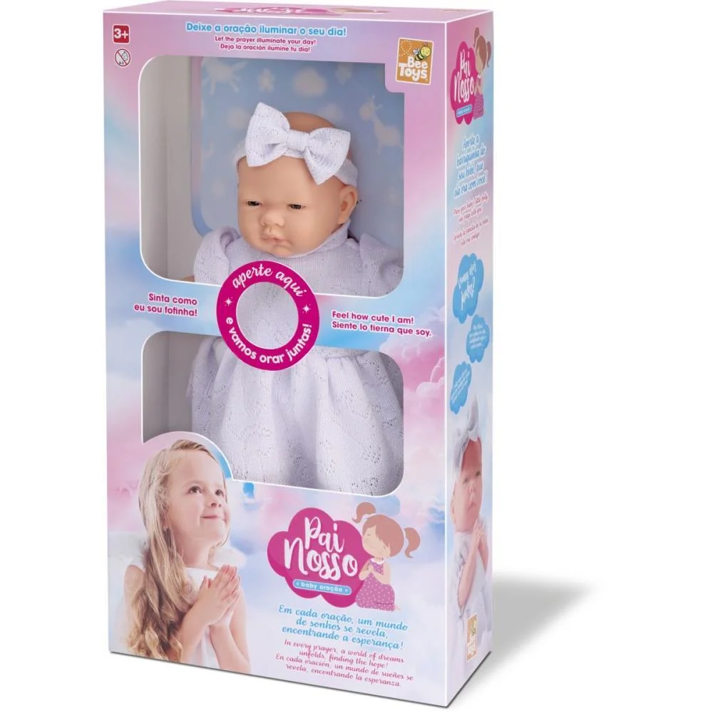 Boneca Com Mecanismo Baby Oracao Pai Nosso 36Cm Bee Toys - imagem 4