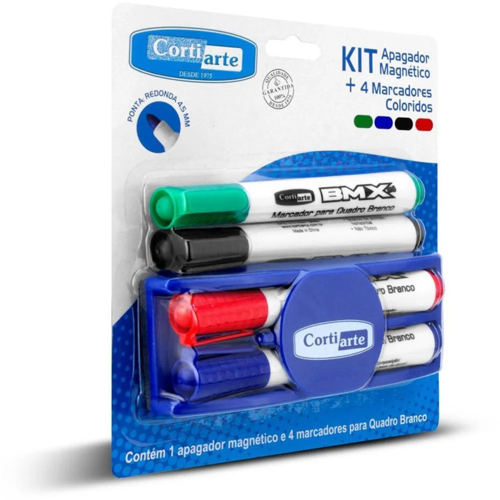 Pincel Quadro Branco 4 Marcadores+1 Apagador Magn Cortiarte (Kit) - imagem 3