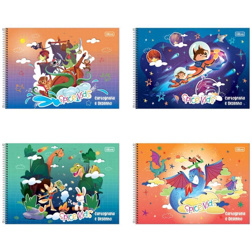 Caderno Desenho Univ Capa Dura Spice Kids Masc. 80Fls Espiral Tilibra (Pct.c/04)