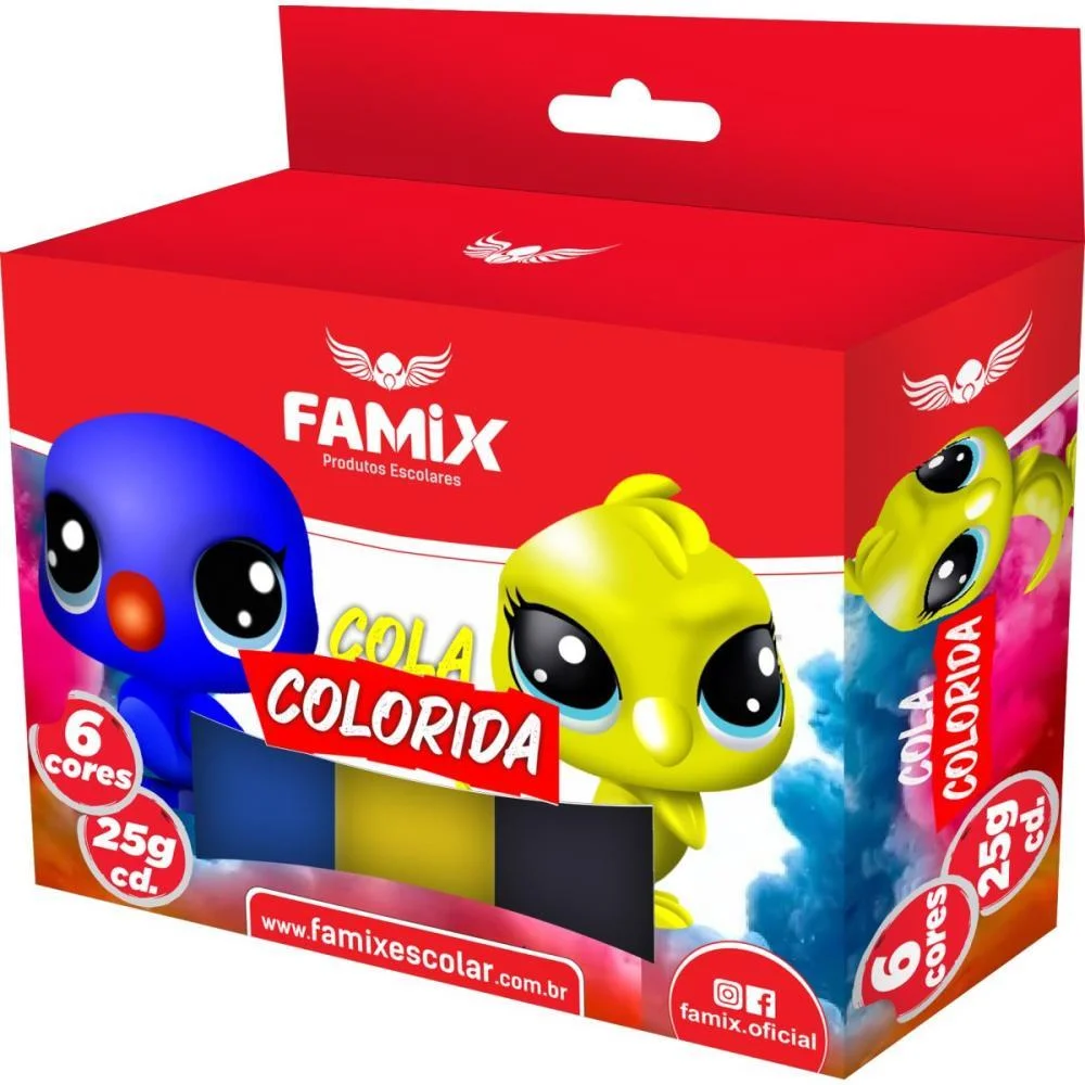 Cola Colorida Tubo 25G. 6 Cores (S) Famix (Estojo) - imagem 3