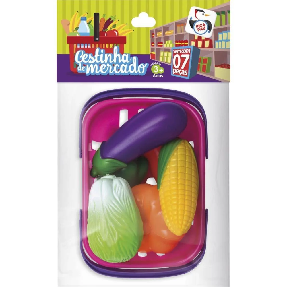Brincando De Casinha Hortifruti Cestinha 7Pcs Pica Pau - imagem 4