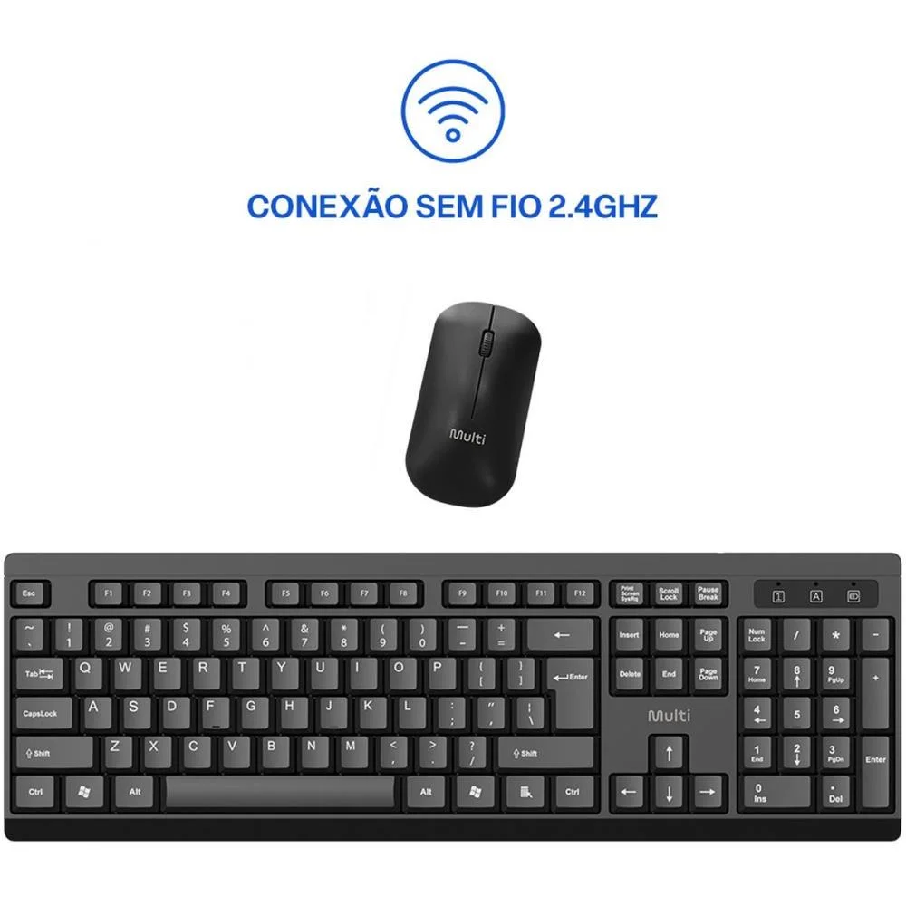 Kit Perifericos Teclado+Mouse S/Fio Slim Preto Multi (Kit) - imagem 4