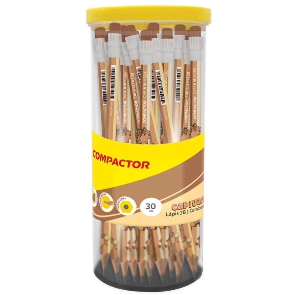 Lapis Preto Sextavado Capivara 2B C/Borracha Compactor (Pote-30) - imagem 2
