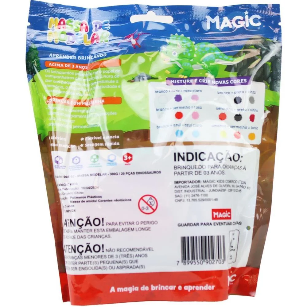 Massa Para Modelar Criativa Dino 300G Com 12Cores/6Moldes Magic Kids - imagem 5