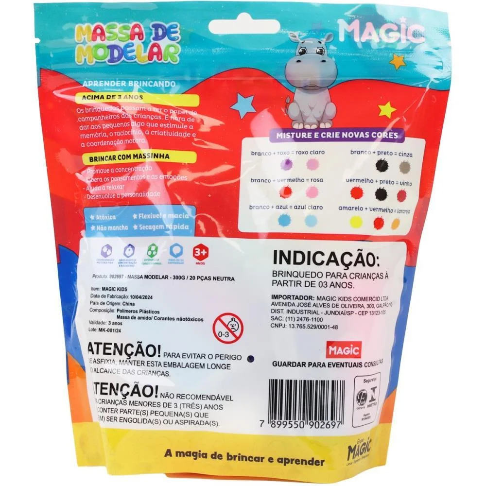 Massa Para Modelar Criativa Magic 300G Com 12Cores/6Moldes Magic Kids - imagem 5