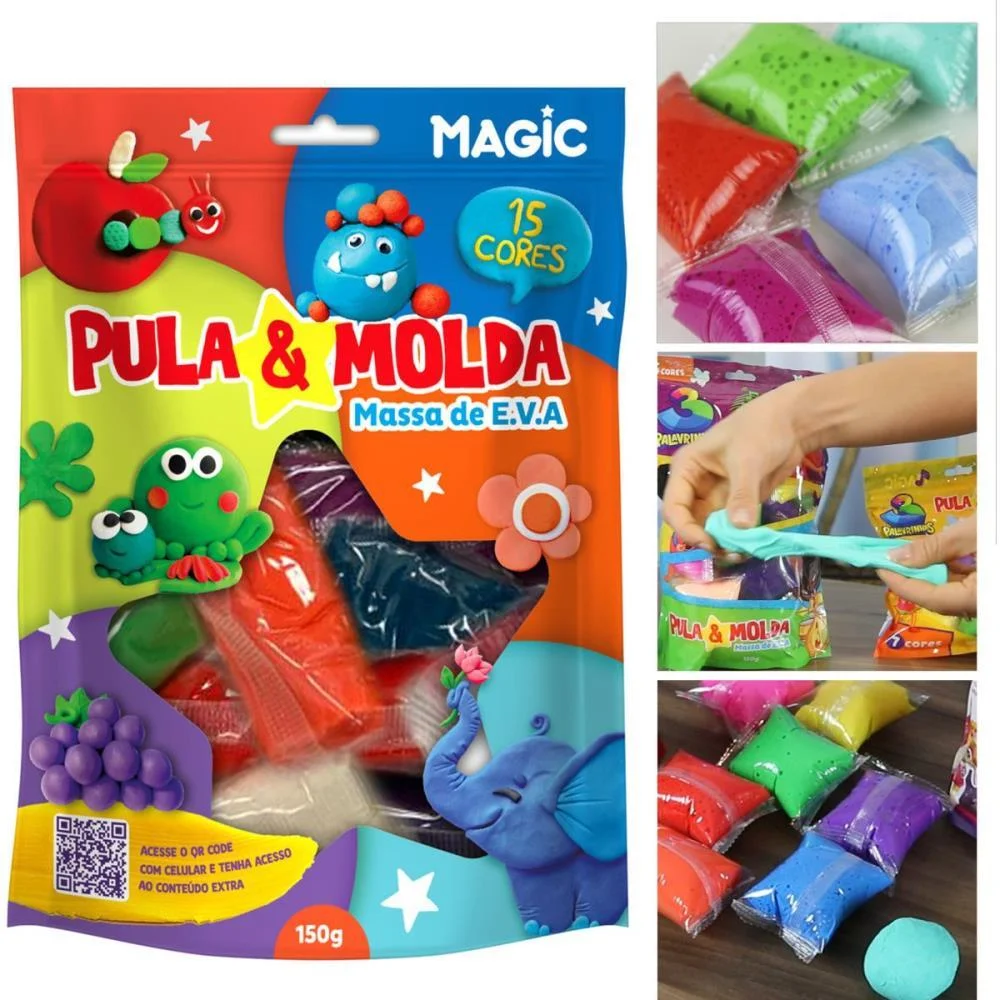 Massa Para Modelar Criativa Pula E Molda 150G Magic 15Core Magic Kids - imagem 5