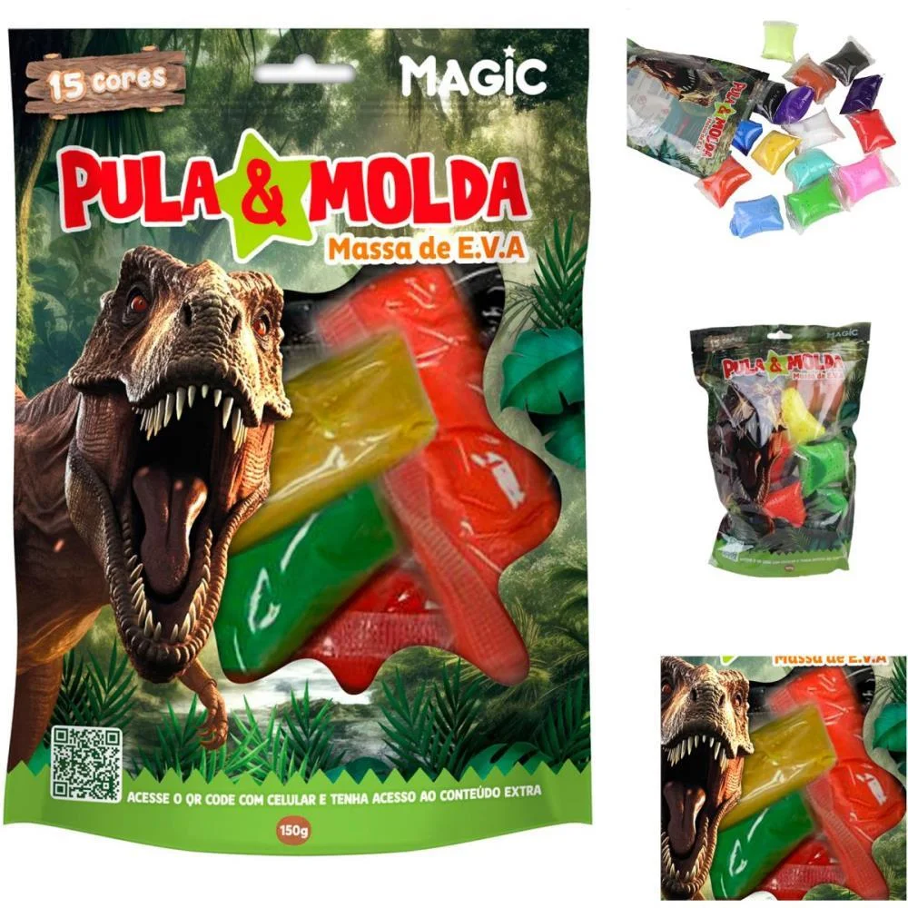 Massa Para Modelar Criativa Pula E Molda 150G Dino 15Cores Magic Kids - imagem 2