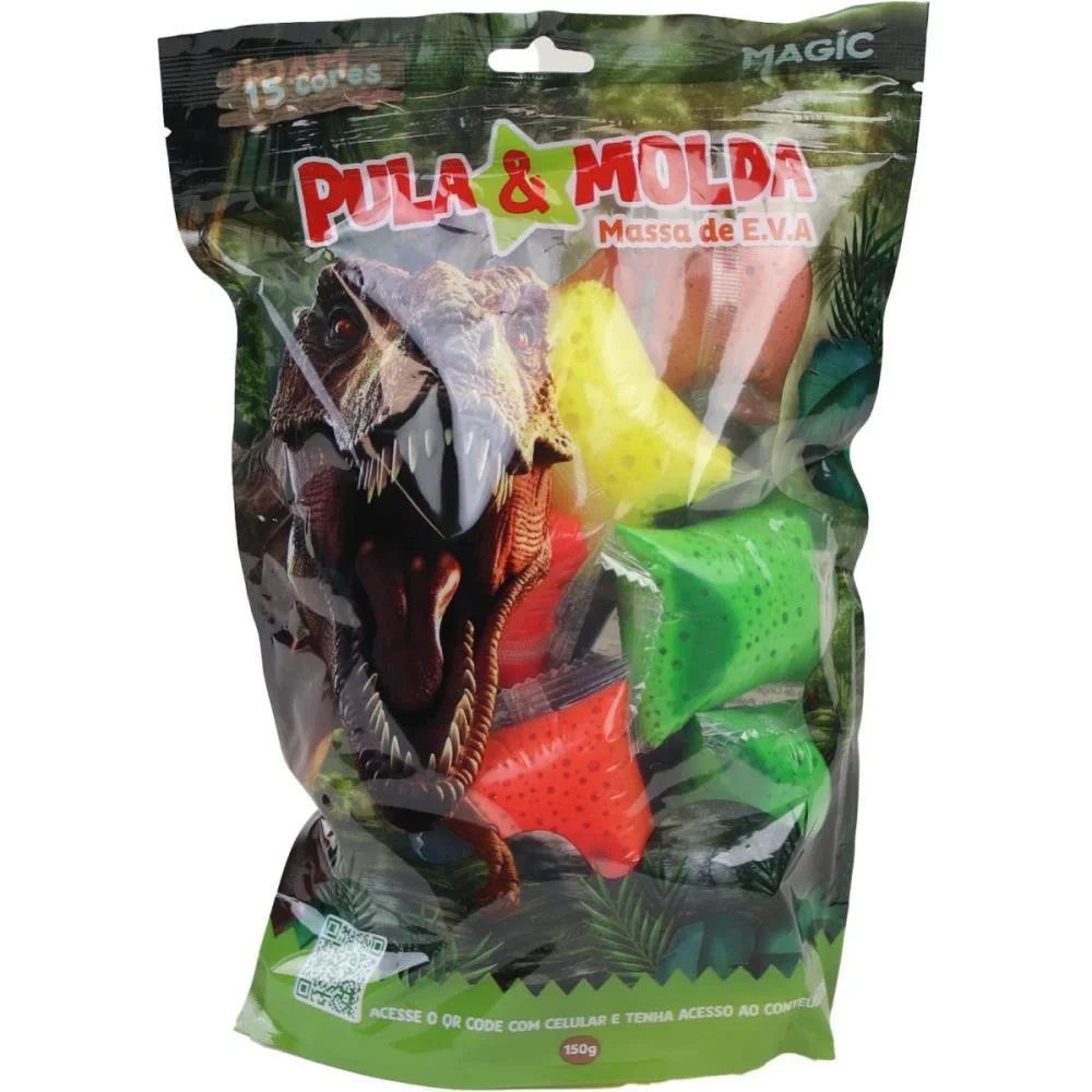 Massa Para Modelar Criativa Pula E Molda 150G Dino 15Cores Magic Kids - imagem 4