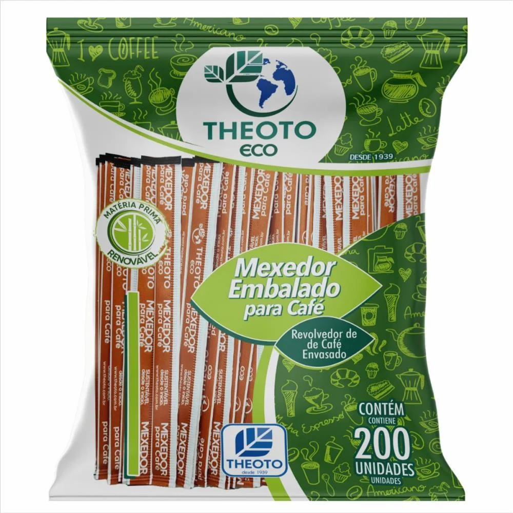 Palheta Descartavel Mexedor De Cafe Emb.ind.bambu Theoto C/ 200 Unidades - imagem 2