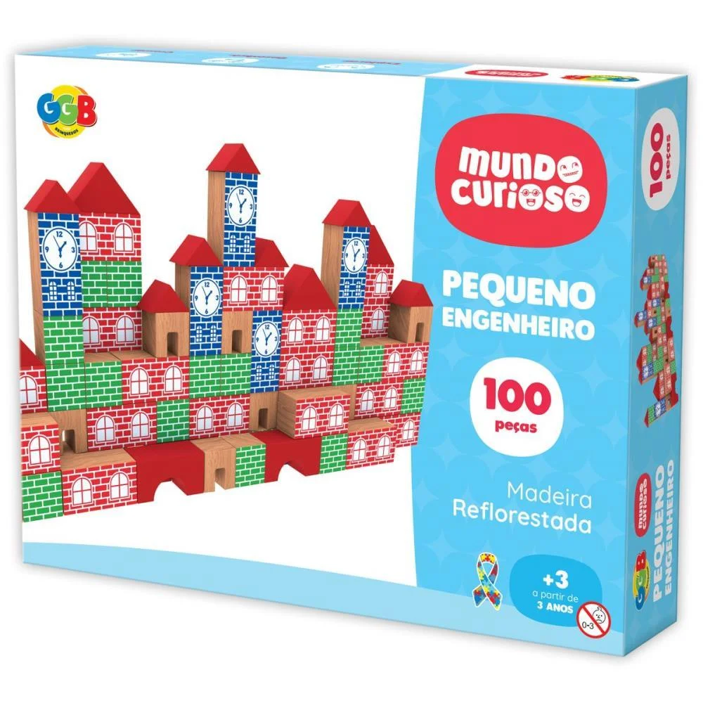 Brinquedo Pedagogico Madeira Pequeno Engenheiro 100Pcs Ggb Plast - imagem 2