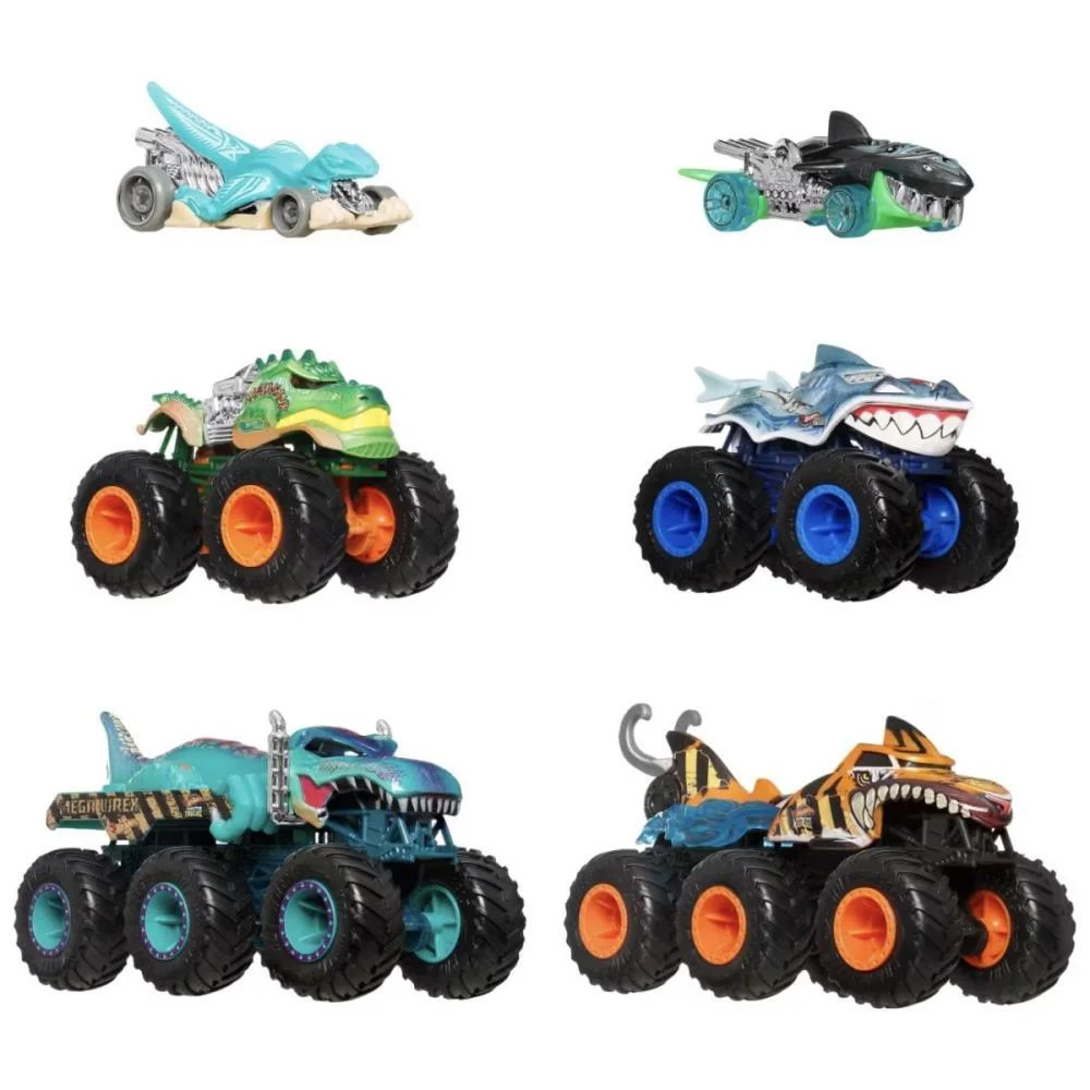 Hot Wheels Monster Trucks Sharks Vs.dinos 1:64 6-Pack (S Mattel - imagem 3