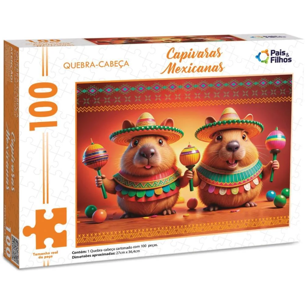 Quebra-Cabeca Cartonado Capivaras Mexicanas 100 Pecas Pais E Filhos - imagem 3