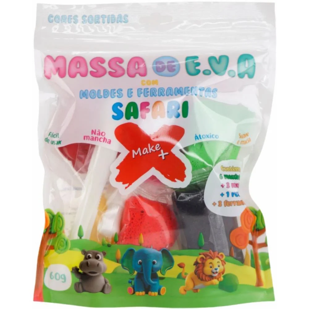 Massa De Eva Criativa Safari C/Molde 60G Make+ (Pacote) - imagem 3