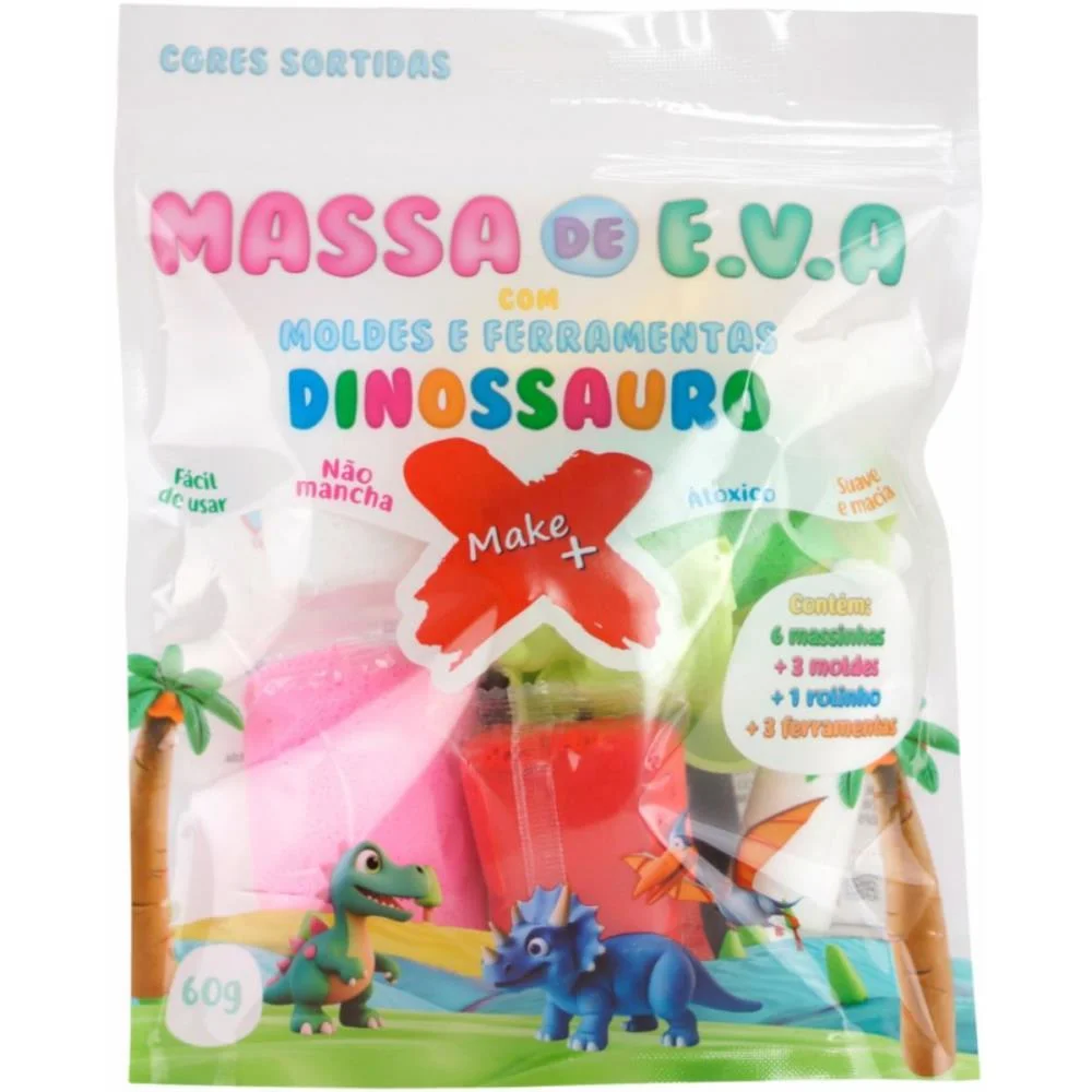 Massa De Eva Criativa Dinossauro C/Molde 60G Make+ (Pacote) - imagem 3