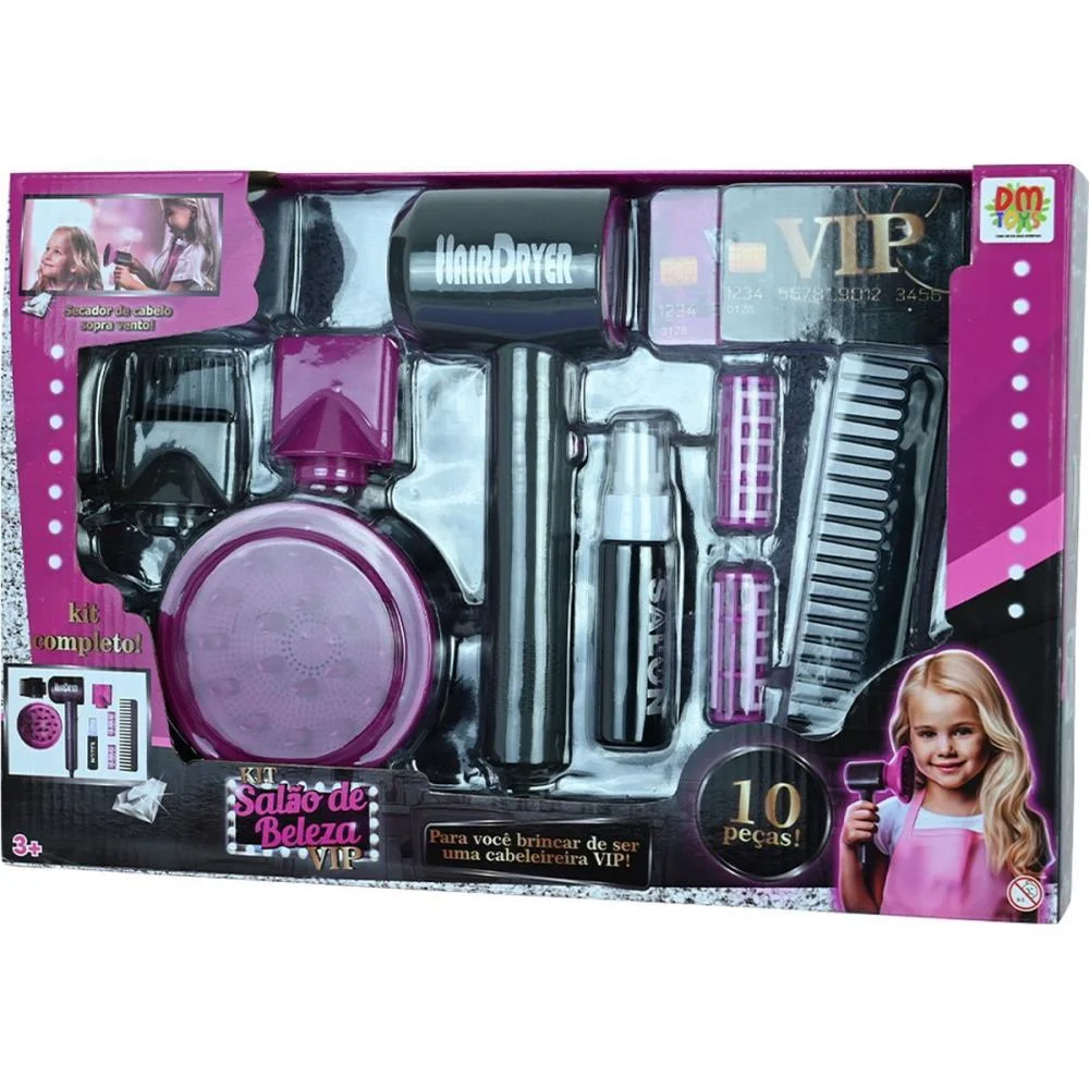 Brincando De Profissoes Kit Salao De Beleza Vip 10Pcs Dm Toys - imagem 3
