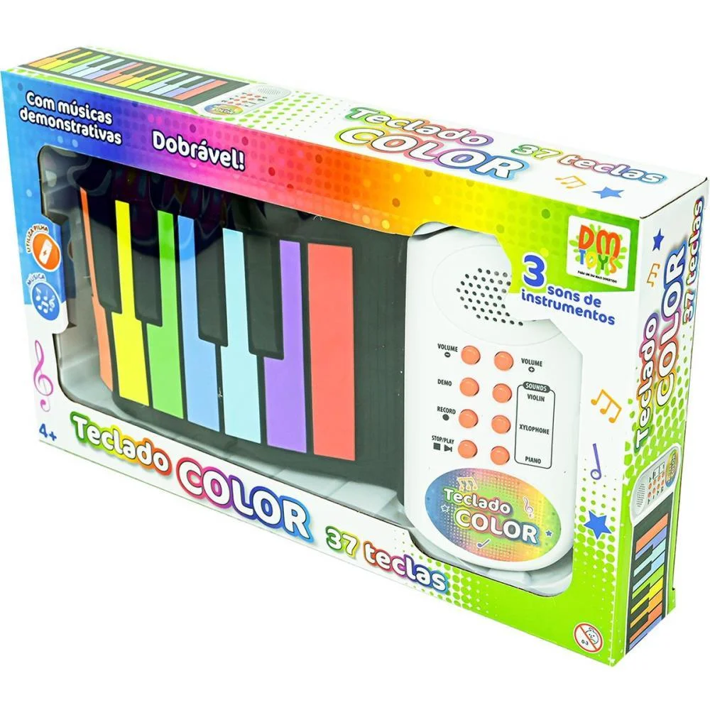 Teclado Infantil Color Flexivel 37 Teclas Dm Toys - imagem 3