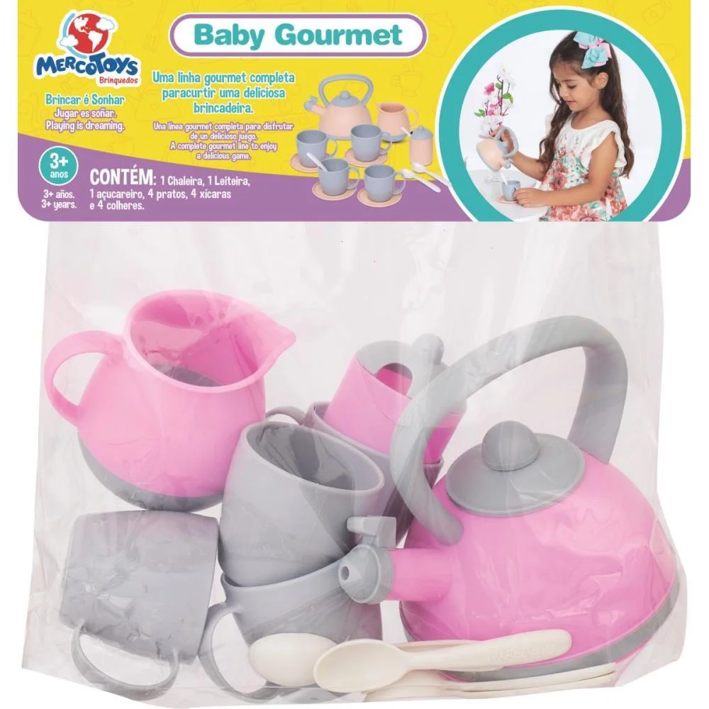 Brincando De Casinha Jogo De Cha Baby Gourmet Rosa Merco Toys - imagem 8