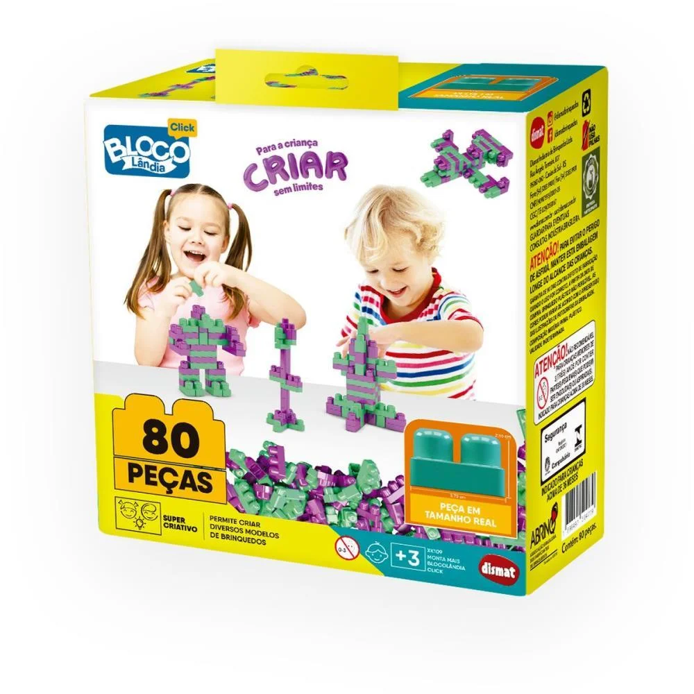 Brinquedo Para Montar Mais Blocolandia Click 80Pecas Dismat - imagem 3