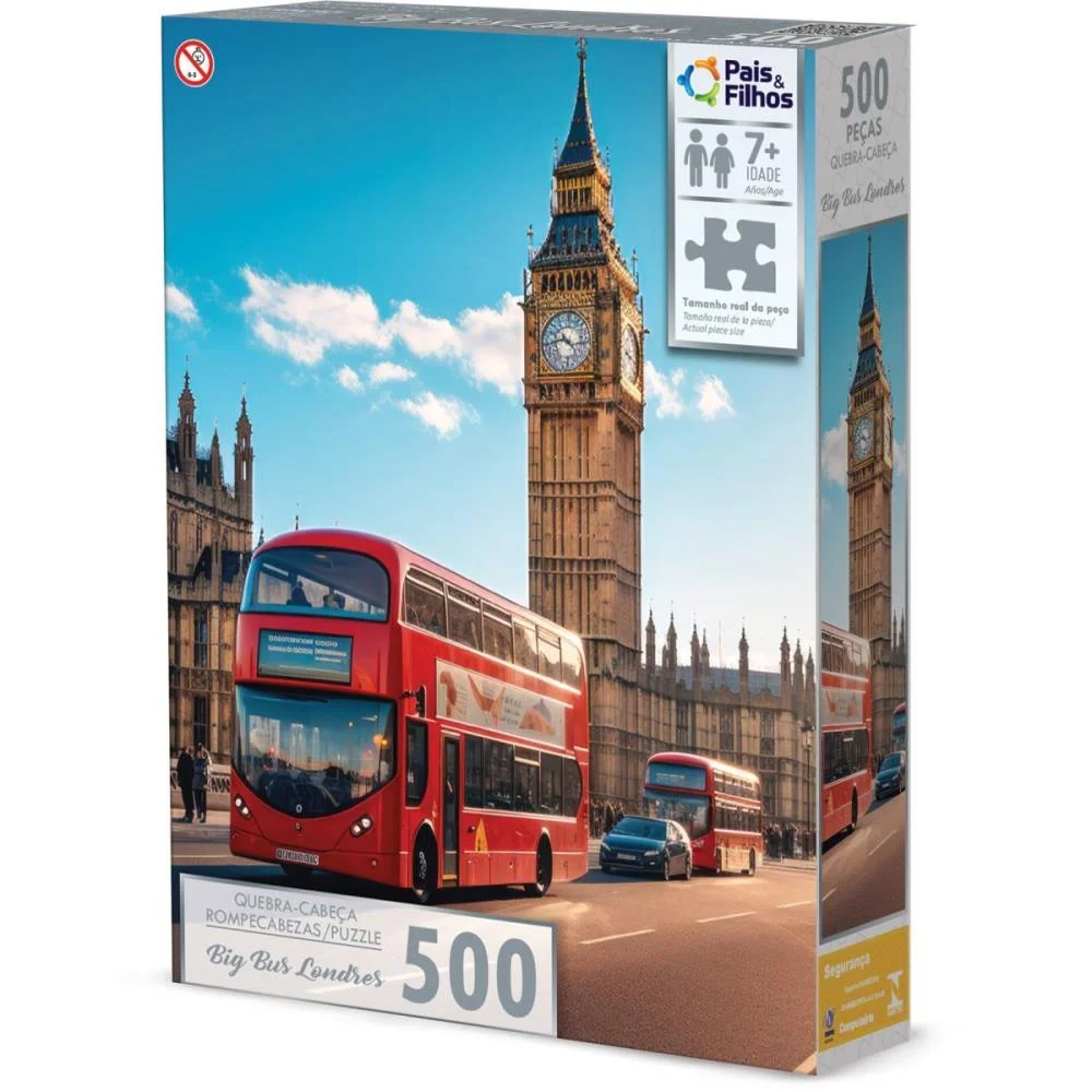 Quebra-Cabeca Cartonado Big Bus Londres 500 Pecas Pais E Filhos - imagem 2