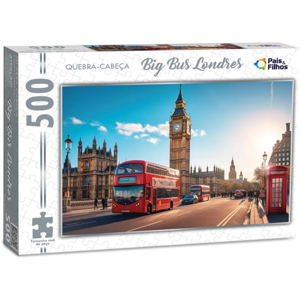 Quebra-Cabeca Cartonado Big Bus Londres 500 Pecas Pais E Filhos - imagem 3