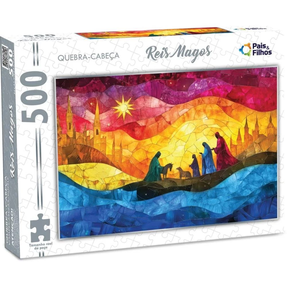 Quebra-Cabeca Cartonado Reis Magos 500 Pecas Pais E Filhos - imagem 3