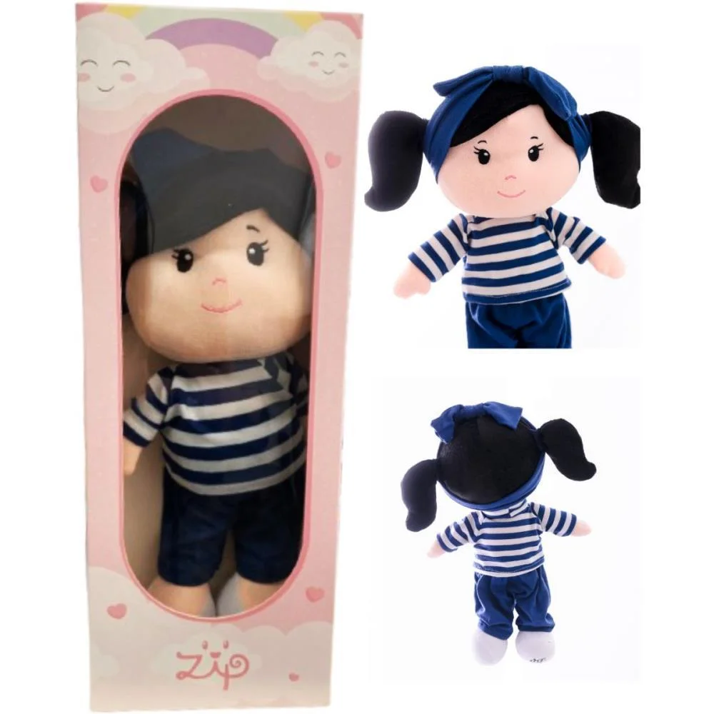 Boneca De Pelucia Anaju Cabelo Preto 35Cm Zip - imagem 5