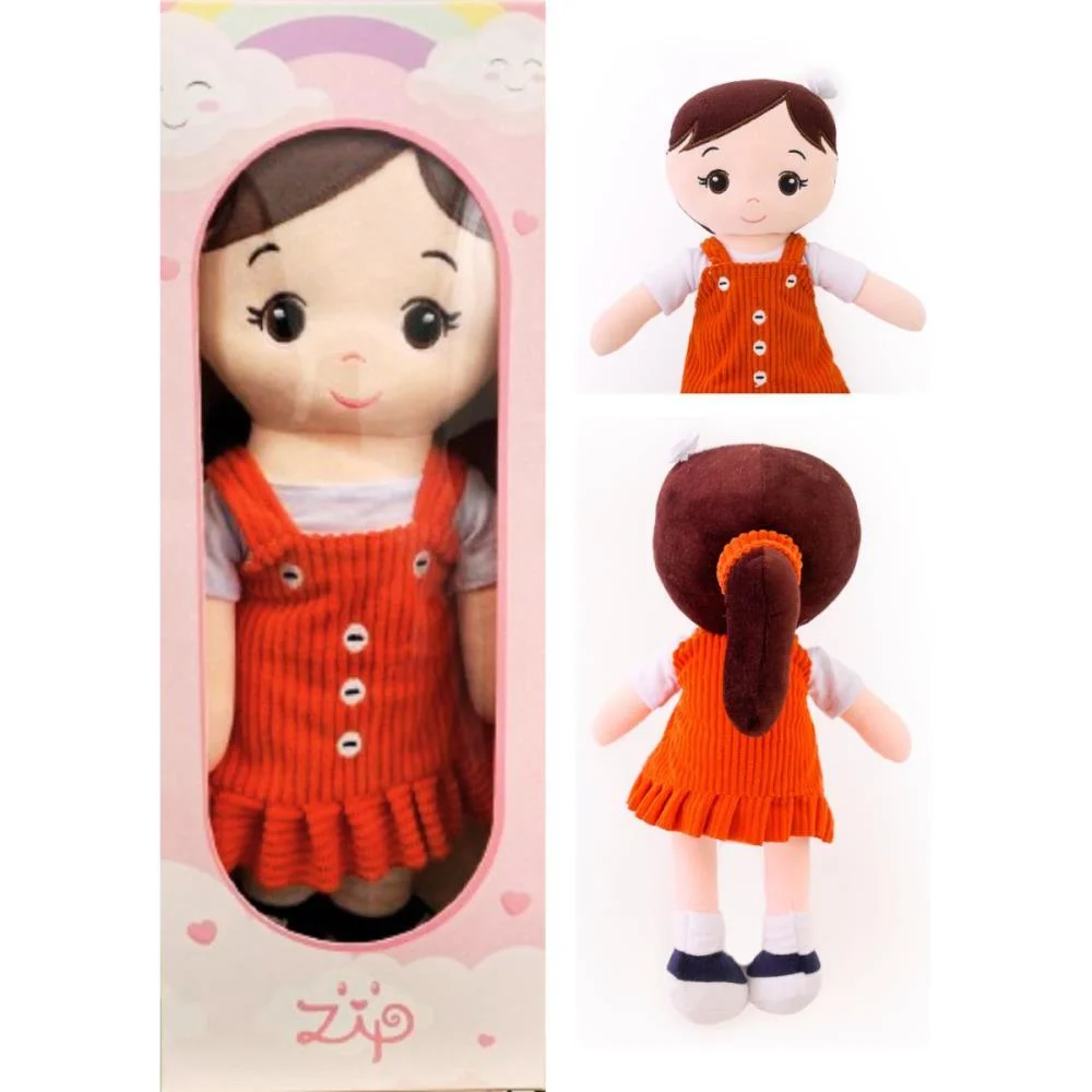 Boneca De Pelucia Nanda Vestido Laranja 35Cm Zip - imagem 6