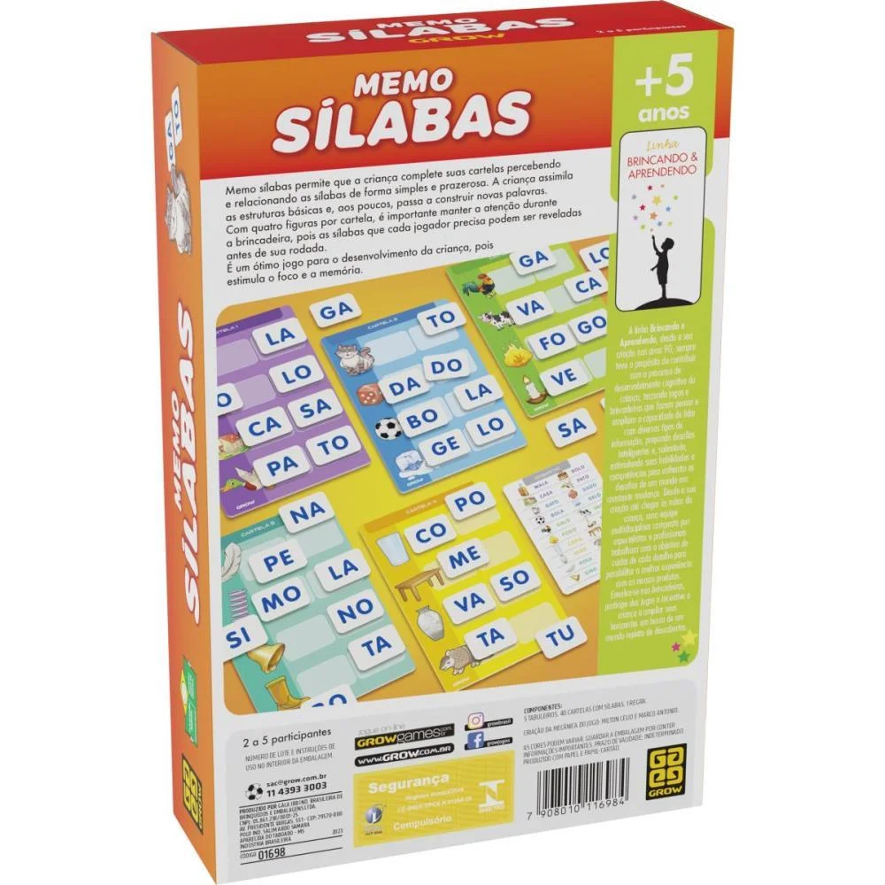 Jogo Da Memoria Silabas 20 Premios Grow - imagem 5