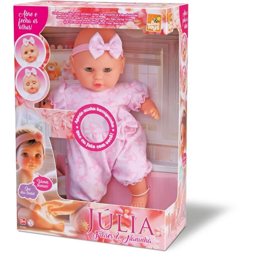 Boneca Com Mecanismo Julia Frases E Naninha 42Cm Bee Toys - imagem 3