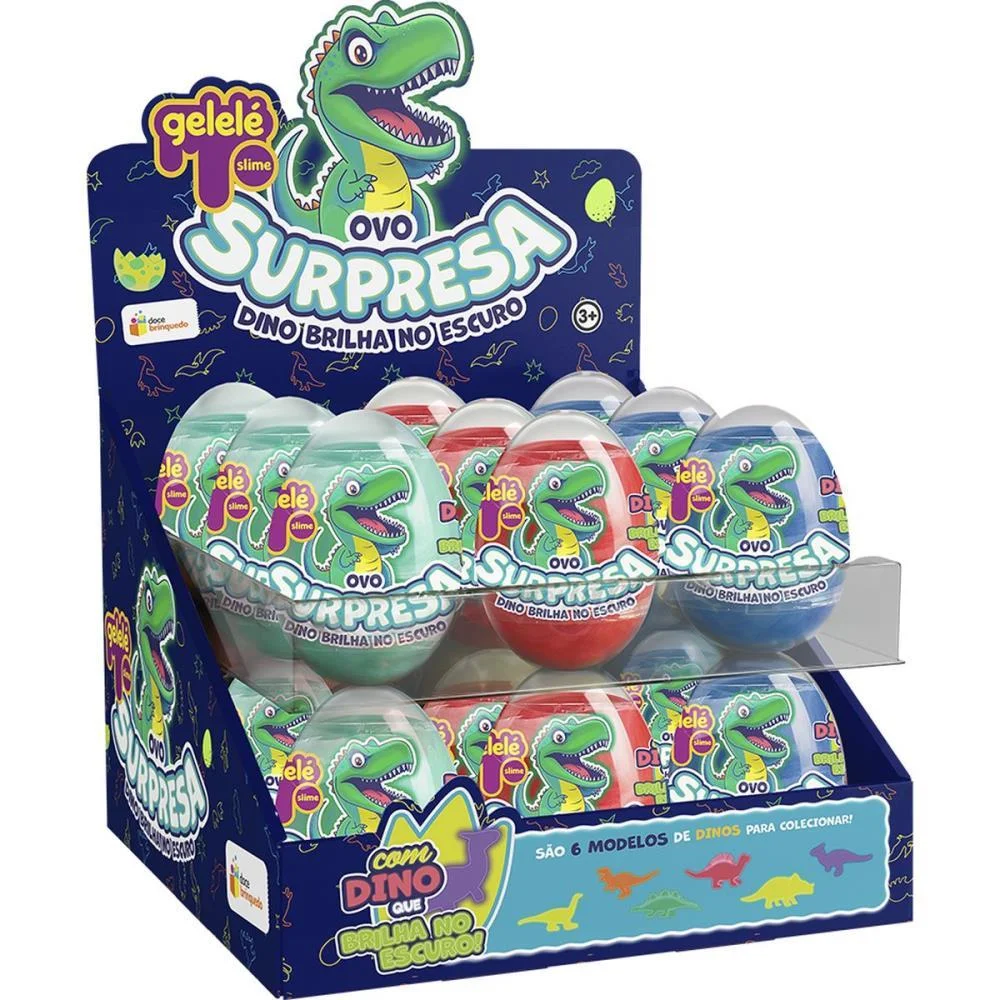 Slime Ovo Surpresa Dinossauro Brilha Doce Brinquedo C/ 18 Unidades - imagem 2