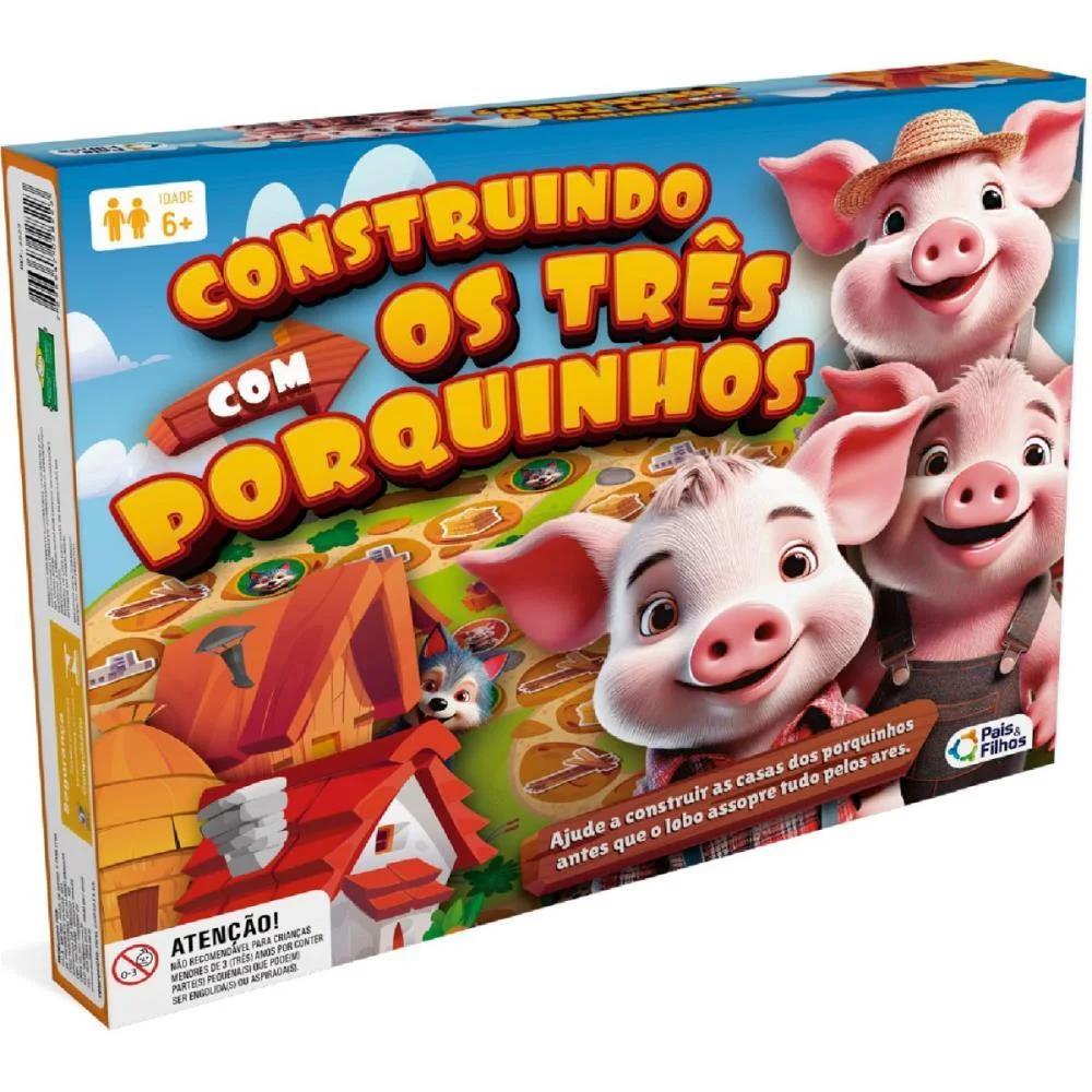 Jogo De Tabuleiro Construindo C/Os Tres Porquinh Pais E Filhos - imagem 2