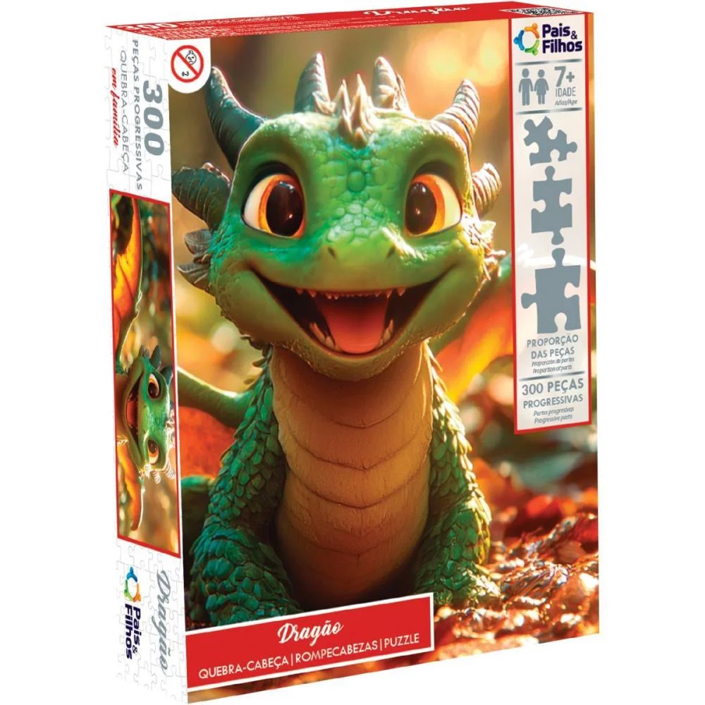 Quebra-Cabeca Cartonado Dragao 300 Pecas Pais E Filhos - imagem 2