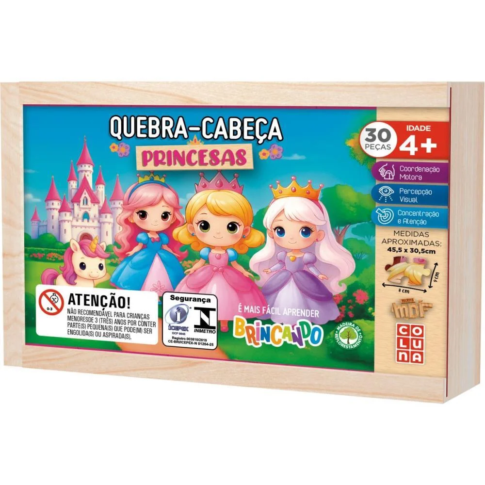 Quebra-Cabeca Madeira Princesas 30 Pecas Coluna - imagem 3