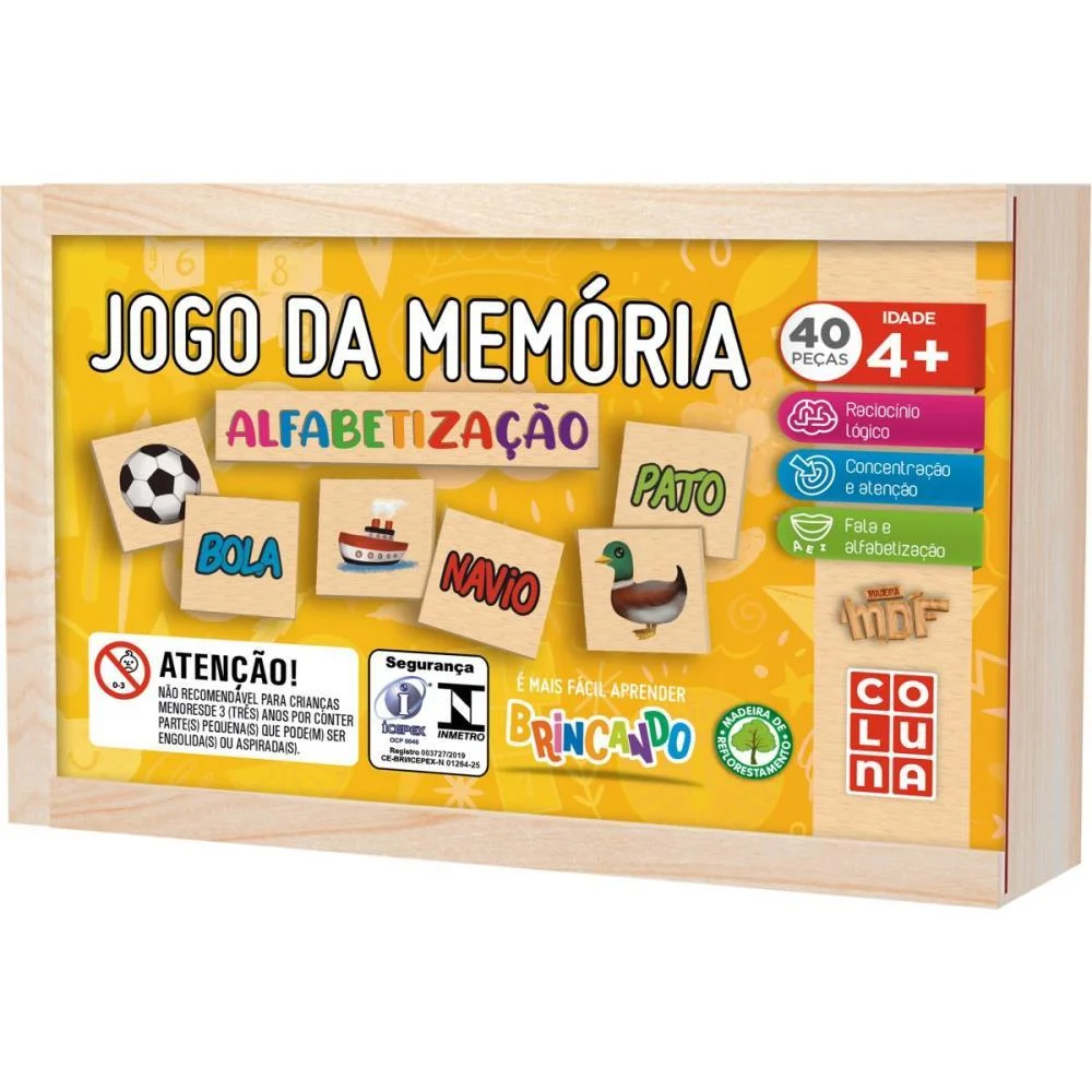 Jogo Da Memoria Em Madeira Alfabetizacao 40 Pecas Coluna - imagem 3