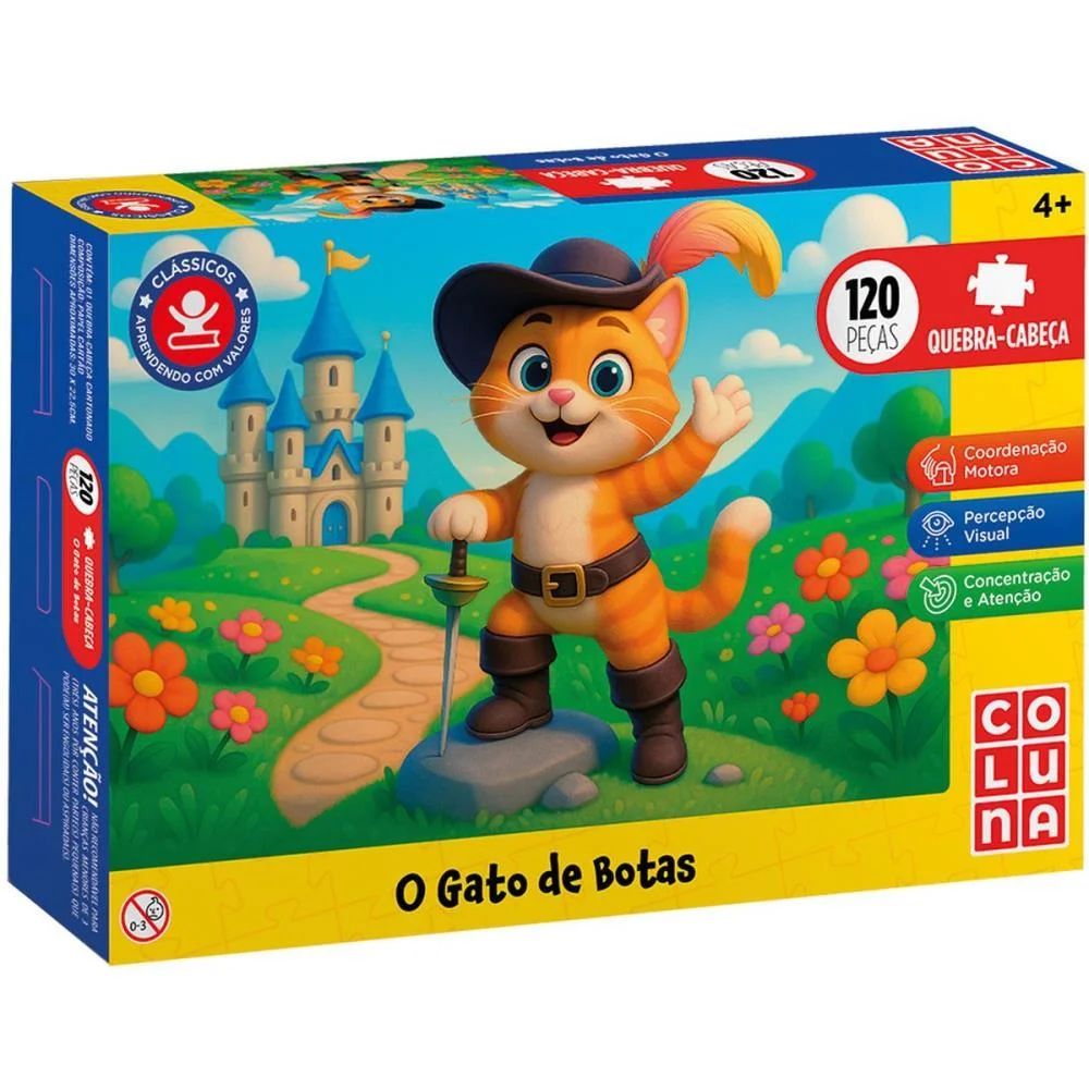 Quebra-Cabeca Cartonado O Gato De Botas 120 Pecas Coluna - imagem 3