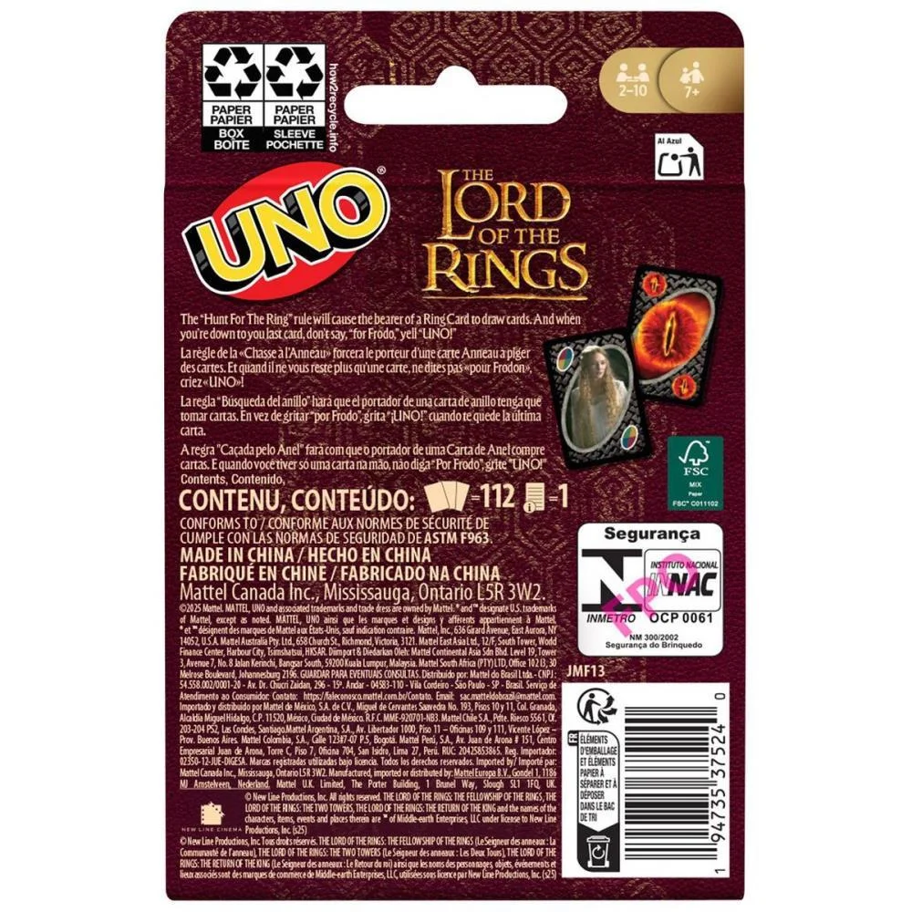 Jogo De Cartas Uno Senhor Dos Aneis Mattel - imagem 8