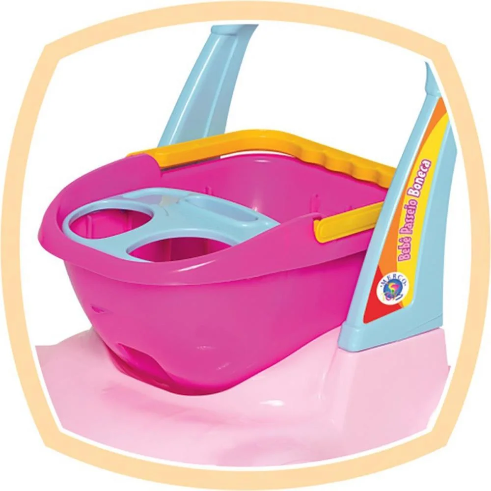 Andador Bebe Passeio Boneca Rosa Merco Toys - imagem 4