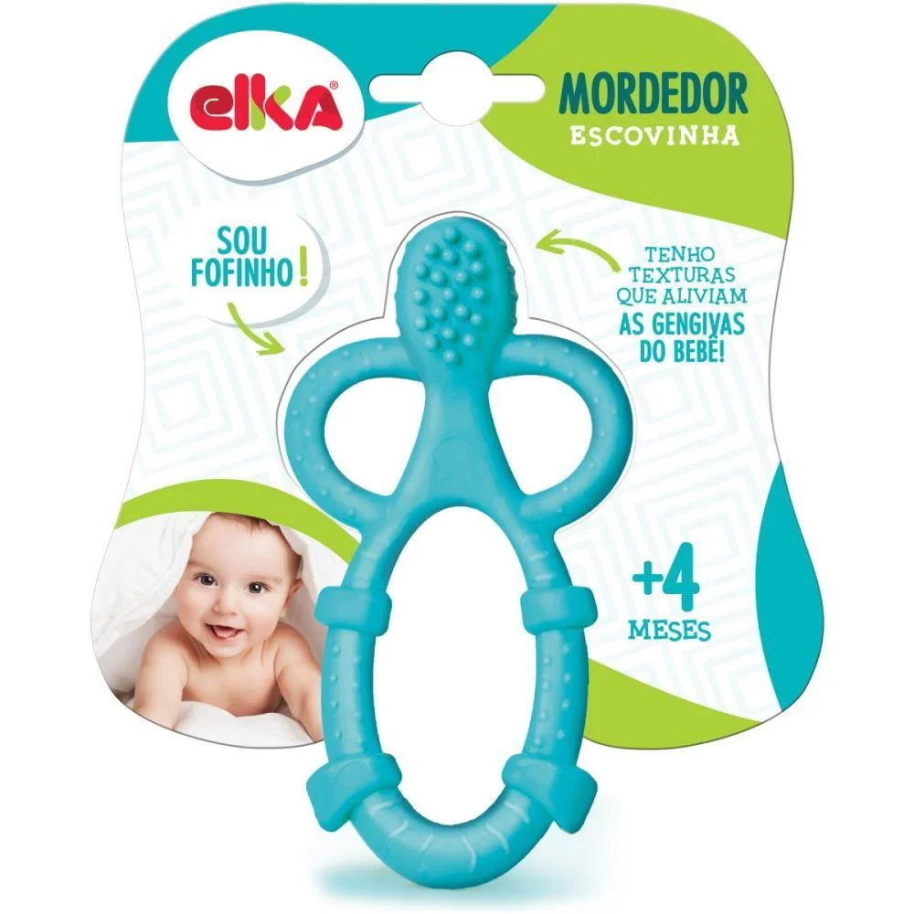 Mordedor Infantil Escovinha Azul +4 Meses Elka - imagem 4
