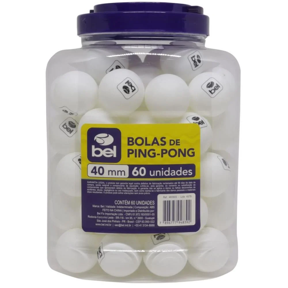 Bola De Ping Pong Branca 40Mm Tam.oficial Bel (Pote/60) - imagem 2