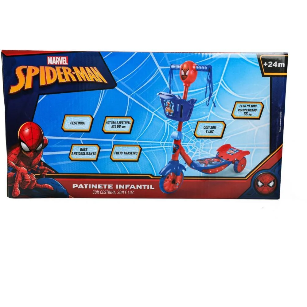 Patinete Spider Man C/Luz/Som/Cestinha Bbr - imagem 7